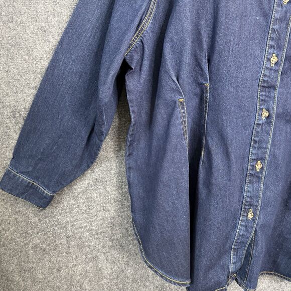 AVA & VIV Long Sleeve Denim Shacket Shirt Fitted Women 3X Dark Wash Button Darts - Picture 4 of 13